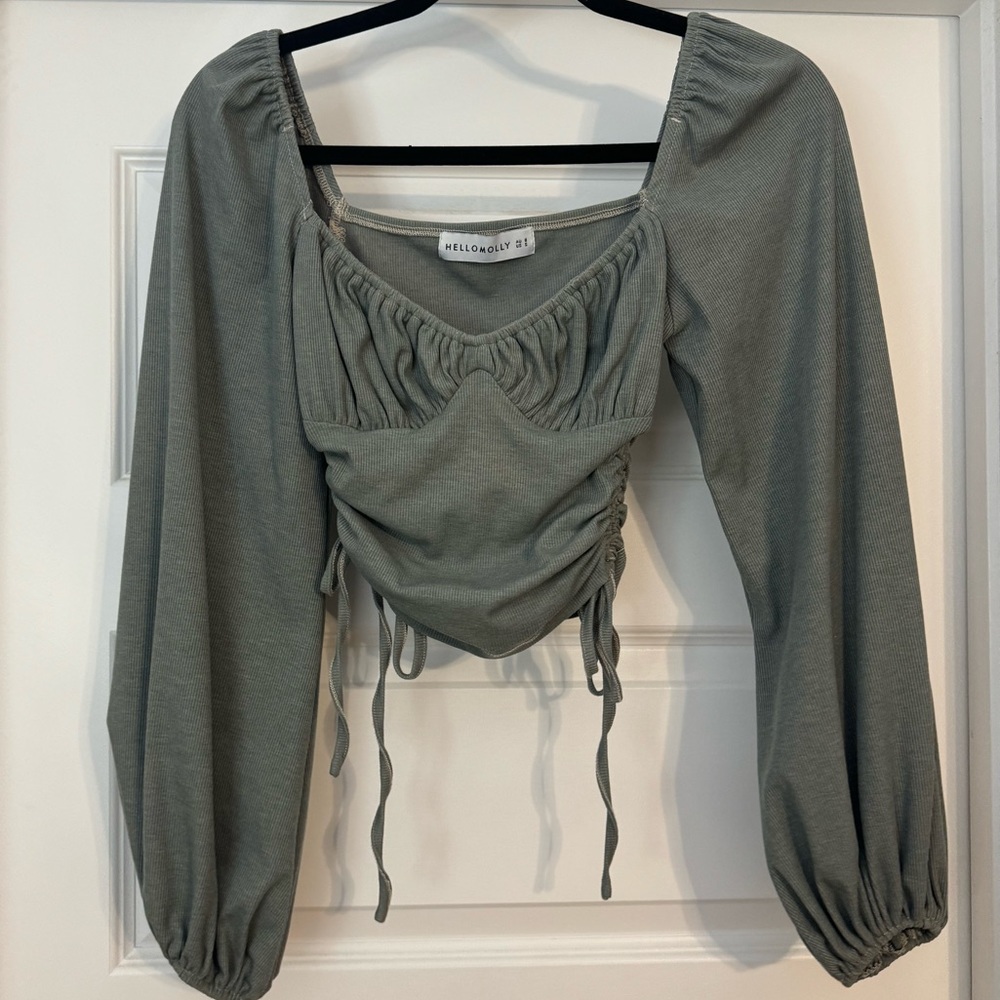 Olive green fall shirt with drawstring sides